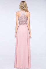 Modest V-Neck Sleeveless Pink Affordable Bridesmaid Dresses Lace