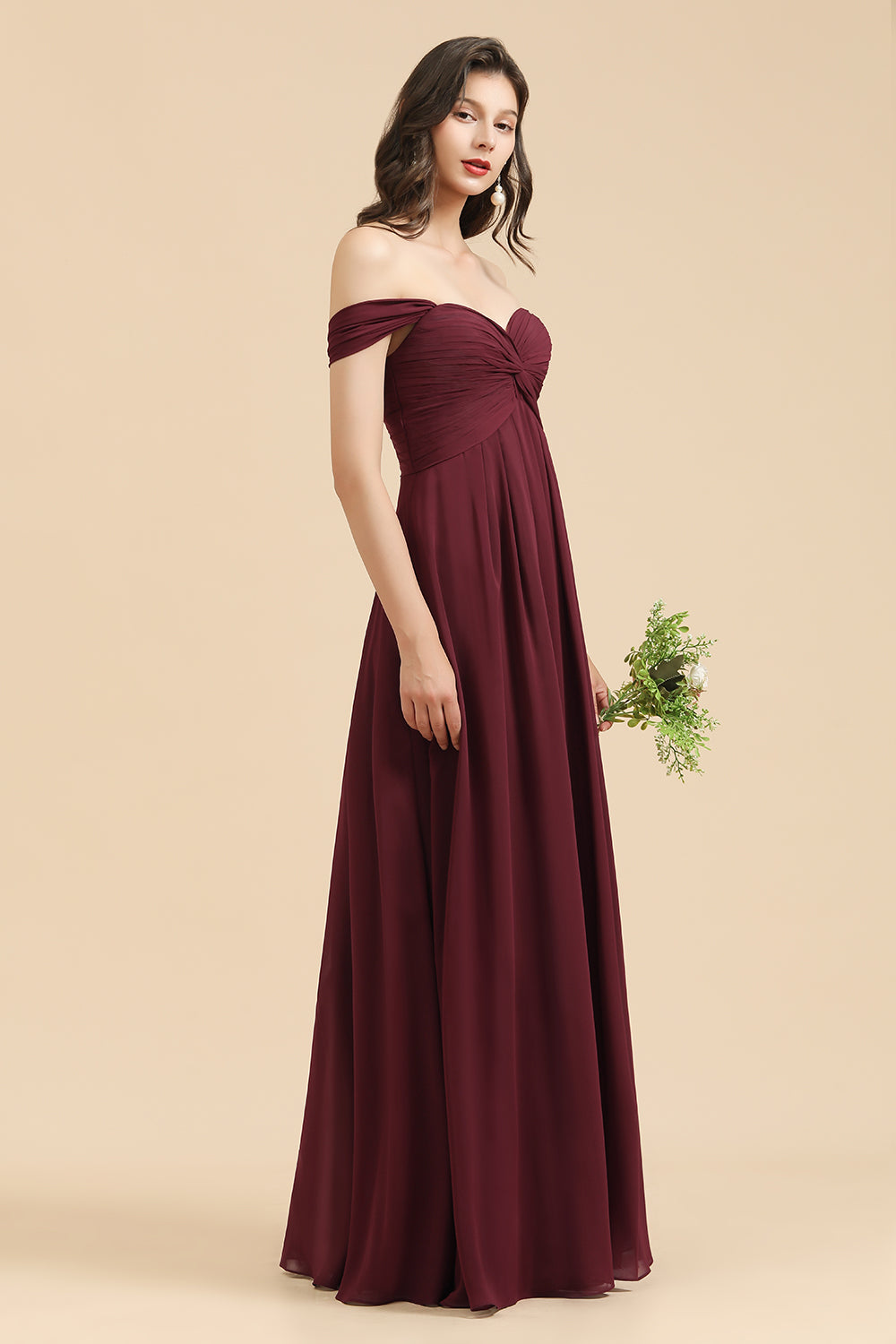 New Arrival A-line Off-the-shoulder Sweetheart Burgundy Long Bridesmaid Dress