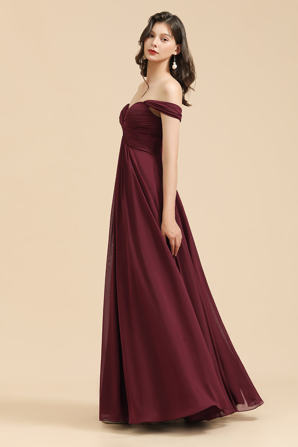 New Arrival A-line Off-the-shoulder Sweetheart Burgundy Long Bridesmaid Dress