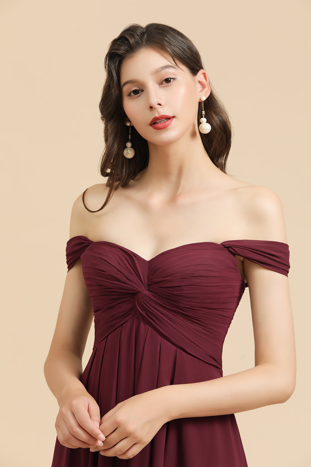 New Arrival A-line Off-the-shoulder Sweetheart Burgundy Long Bridesmaid Dress