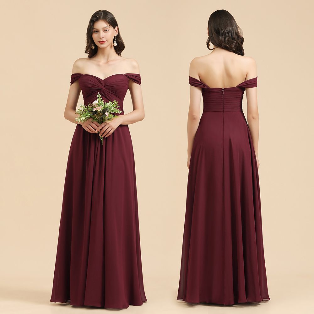 New Arrival A-line Off-the-shoulder Sweetheart Burgundy Long Bridesmaid Dress