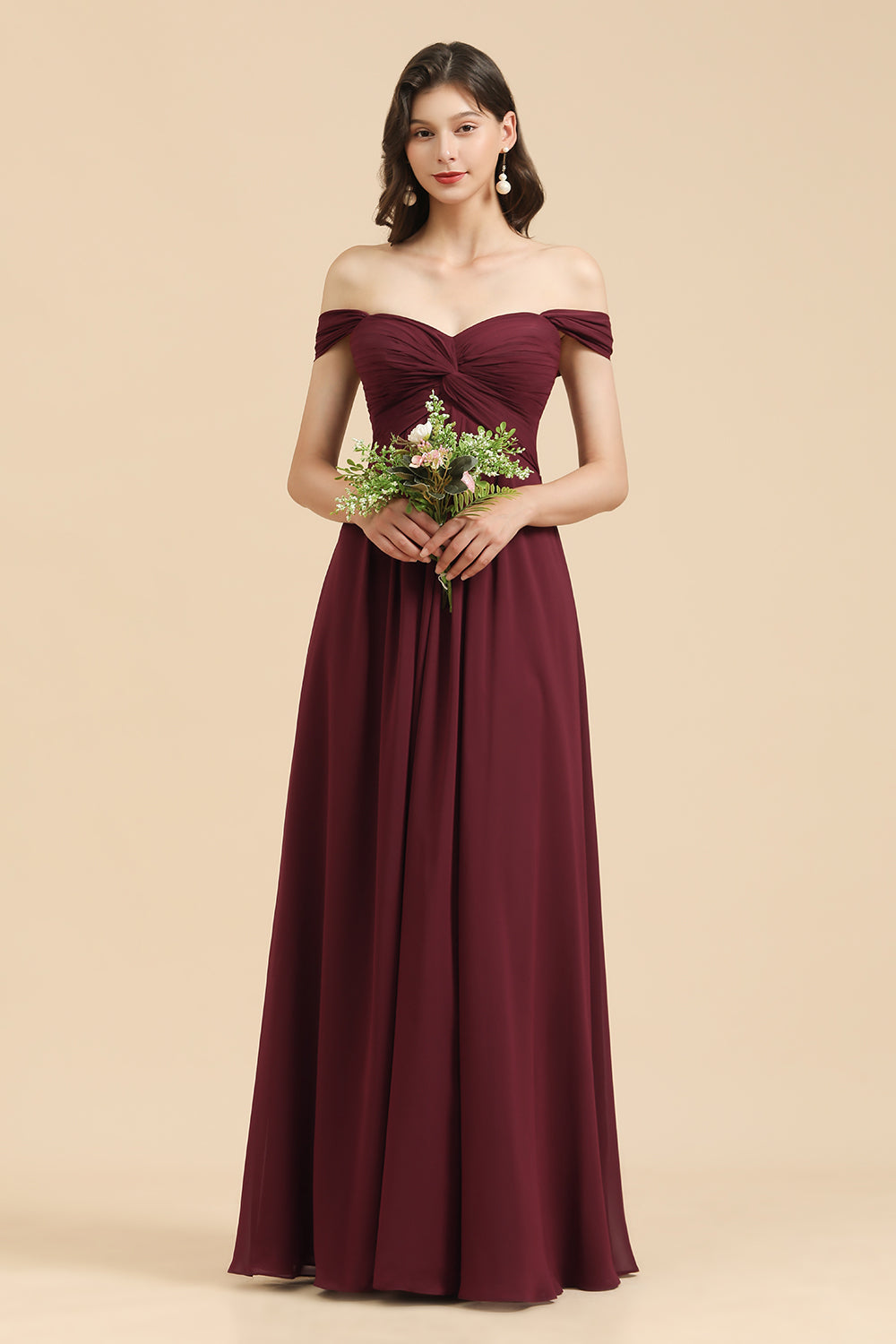 New Arrival A-line Off-the-shoulder Sweetheart Burgundy Long Bridesmaid Dress