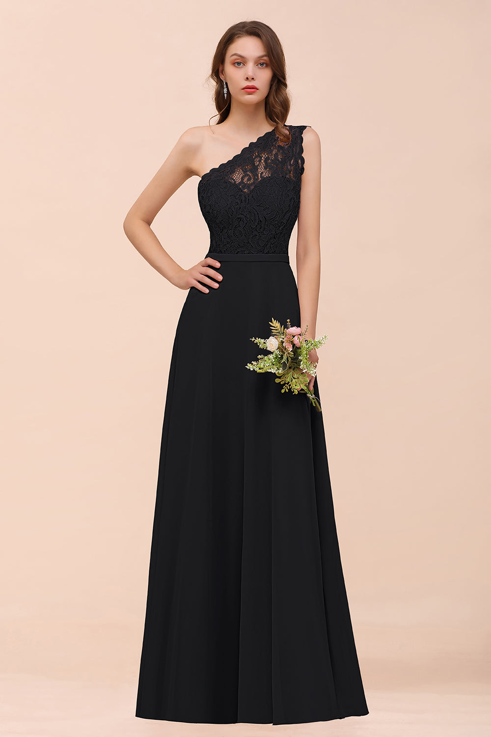 New Arrival Dusty Rose One Shoulder Lace Long Bridesmaid Dress