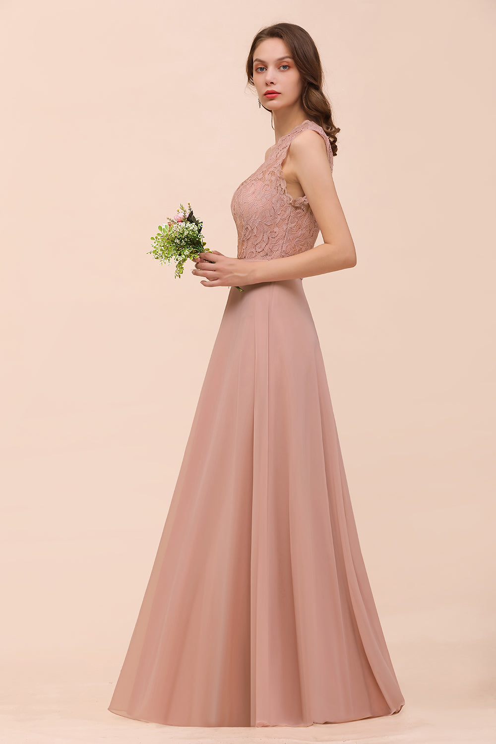 New Arrival Dusty Rose One Shoulder Lace Long Bridesmaid Dress