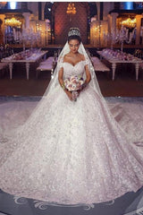 Of-the-Shoulder Wedding Dress Ball Gown With Lace Appliques