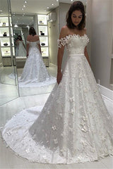 Off-the-Shoulder A-Line Wedding Dress With Appliques