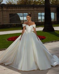 Off-the-Shoulder Ball Gown Wedding Dress Satin