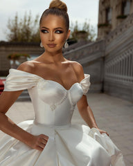 Off-the-Shoulder Ball Gown Wedding Dress Satin