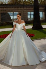 Off-the-Shoulder Ball Gown Wedding Dress Satin