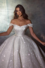 Off-the-Shoulder Ball Gown Wedding Dress Sequins Online