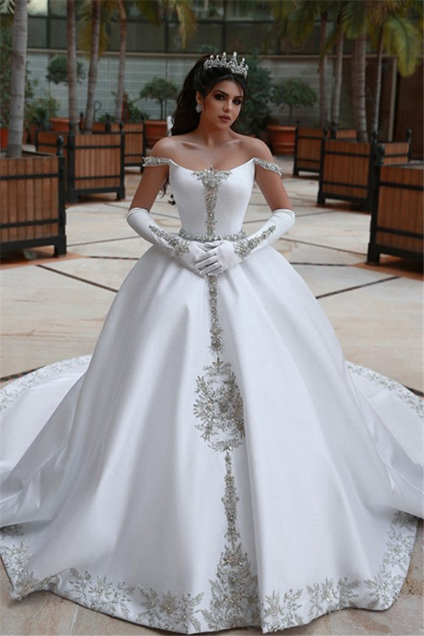 Off-the-Shoulder Ball Gown Wedding Dress With Beads