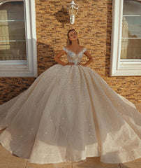 Off-the-Shoulder Ball Gown Wedding Dress With Crystals