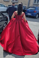 Off-the-Shoulder Burgundy Prom Dress Ball Gown With Appliques