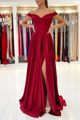 Off-the-Shoulder Burgundy Prom Dress Long With Split