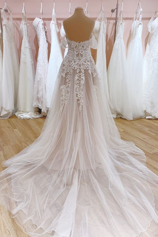 Off-the-Shoulder Lace Wedding Dress Tulle Bridal Gowns