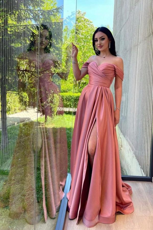 Off-the-Shoulder Long Prom Dress With Slit