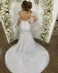 Off-the-Shoulder Long Sleeve Wedding Dress Mermaid With Lace Appliques