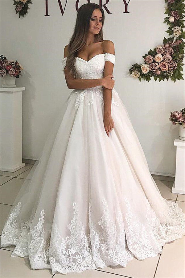 Off-the-Shoulder Princess Lace Wedding Dress