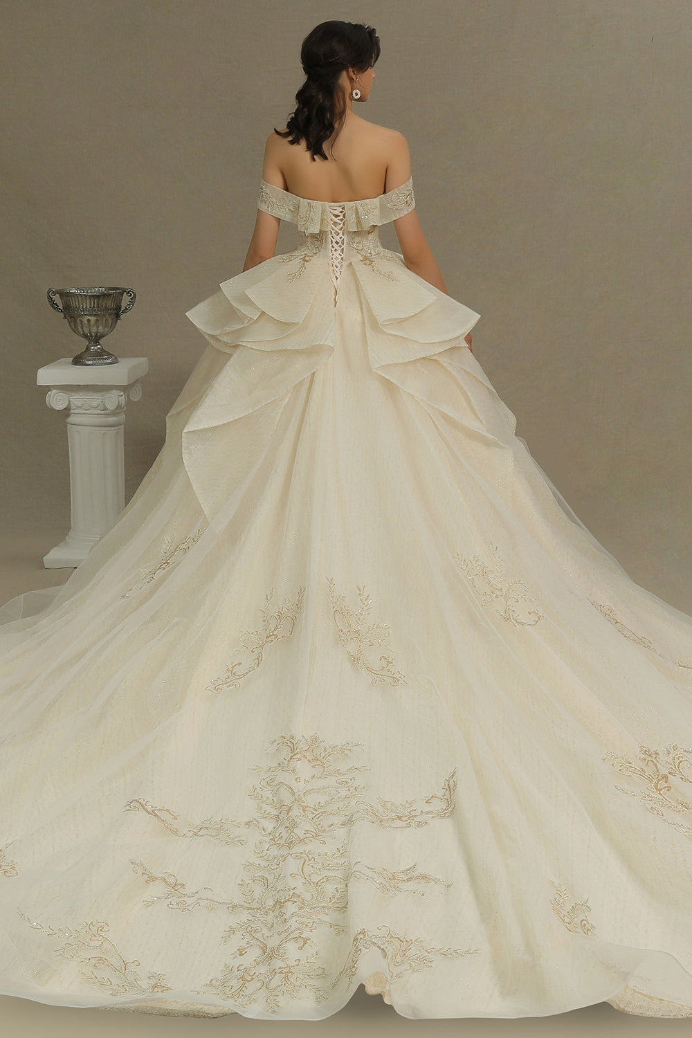 Off-the-Shoulder Princess Wedding Dress With Lace Appliques