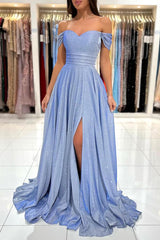 Off-the-Shoulder Prom Dress Slit Long On Sale