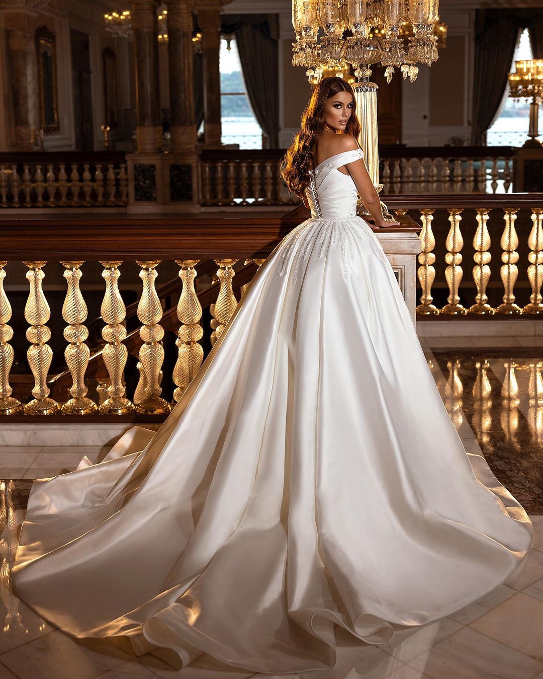 Off-the-Shoulder Satin Wedding Dress Mermaid Long