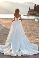 Off-the-Shoulder Satin Wedding Dress Princess Long