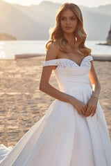 Off-the-Shoulder Satin Wedding Dress Princess Long