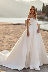 Off-the-Shoulder Satin Wedding Dress Princess Long