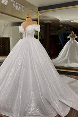 Off-the-Shoulder Sequins Ball Gown Wedding Dress