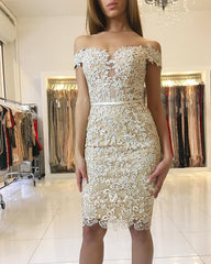 Off-the-Shoulder Sheath Prom Dress Knee-Length With Appliques