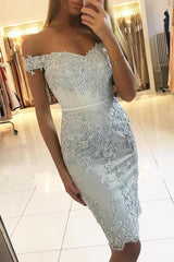 Off-the-Shoulder Sheath Prom Dress Knee-Length With Appliques