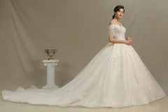 Off-the-Shoulder Tassels Ball Gown Wedding Dress With Beads