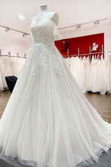 Off The Shoulder Tulle Lace Ivory Ruffles A-Line Wedding Dresses