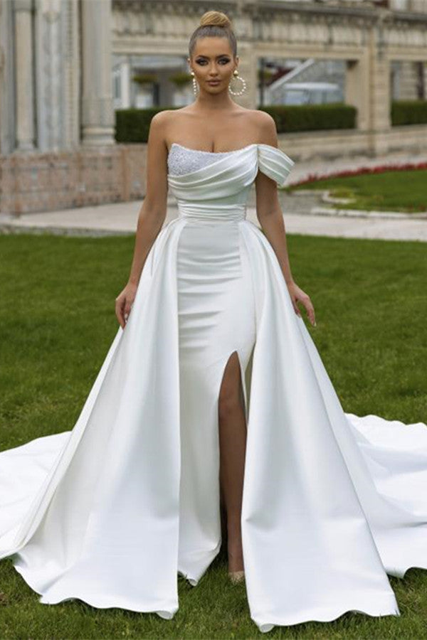 Off-the-Shoulder Wedding Dress Mermaid Split Overskirt