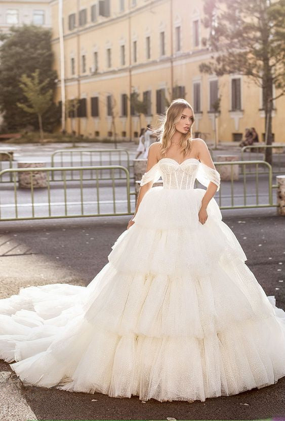 Off-the-Shoulder Wedding Dress Tulle Layered On Sale
