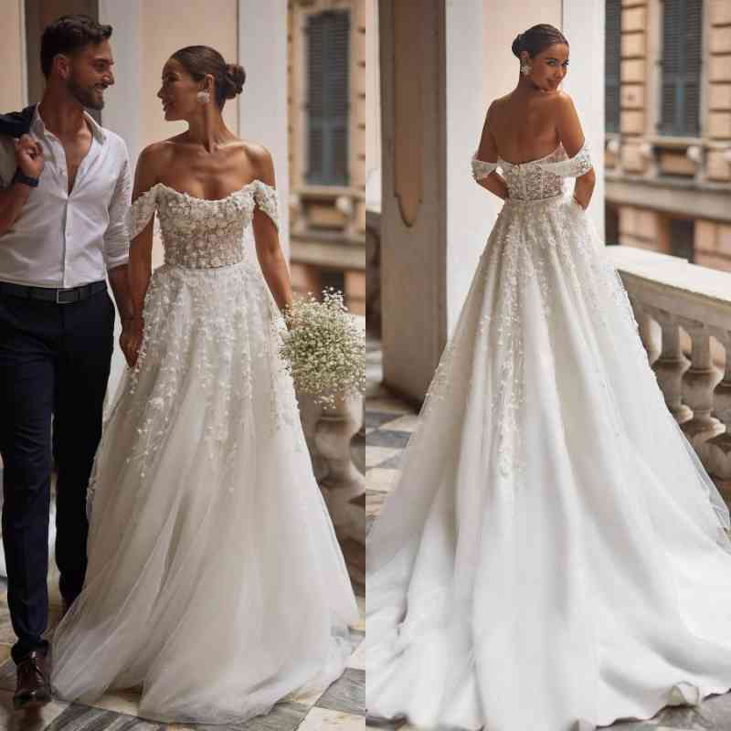 Off-the-Shoulder Wedding Dress With Appliques