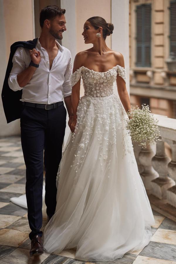 Off-the-Shoulder Wedding Dress With Appliques