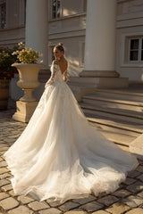 Off-the-Shoulder Wedding Dresses Ball Gown With Lace Long Sleeves