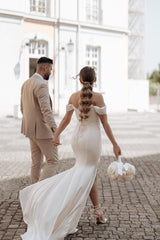 Off-the-Shoulder White Wedding Dress Mermaid With Slit