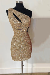 Frankie One-Shoulder Gold Cutout Sequin Fitted Homecoming Dress