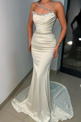 One Shoulder Mermaid Evening Dress Sleeveless With Crystal