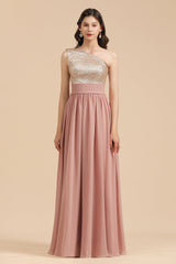 One Shoulder Sequins Dusty Rose Bridesmaid Dress