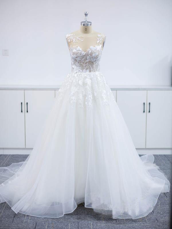 Open Back Appliques Wedding Dress Tulle Bridal Gowns