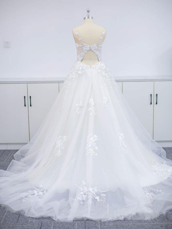 Open Back Appliques Wedding Dress Tulle Bridal Gowns