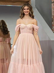 Nova A-Line Rose Pink Tulle Sweetheart Tea-Length Prom Dress