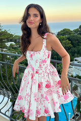 Pink A-Line Floral Short Homecoming Dress