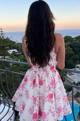 Pink A-Line Floral Short Homecoming Dress