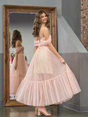 Nova A-Line Rose Pink Tulle Sweetheart Tea-Length Prom Dress