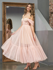 Nova A-Line Rose Pink Tulle Sweetheart Tea-Length Prom Dress