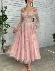 Dorothea A-Line Light Pink Embroidered Off-the-Shoulder Prom Dress